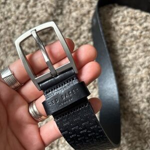 Ted Baker Textured Black Belt with Silver Buckle